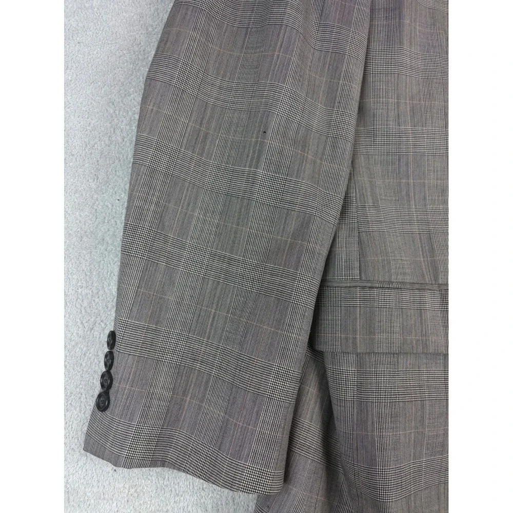 Jos A. Bank Mens 46R Gray Plaid 100% Wool Two Button Blazer Sport‎ Coat Jacket